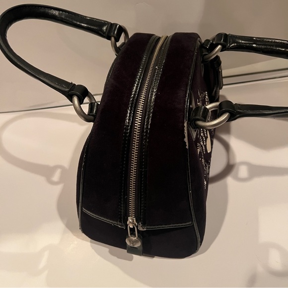 Black Vintage Juicy Couture Purse Bowler Bowling Bag Velour Satchel Y2K - Picture 4 of 13